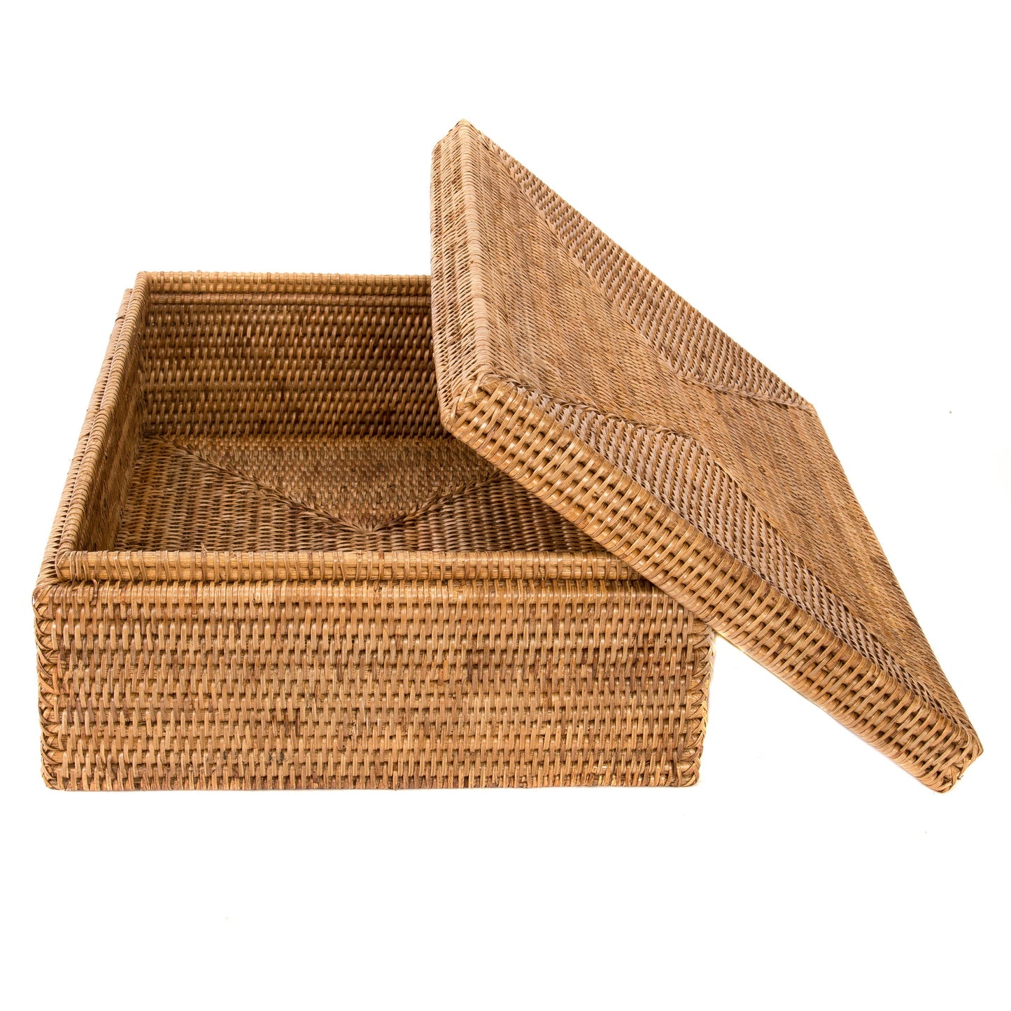 Rattan Flat Legal File Storage Box with Woven Lid: Honey Brown