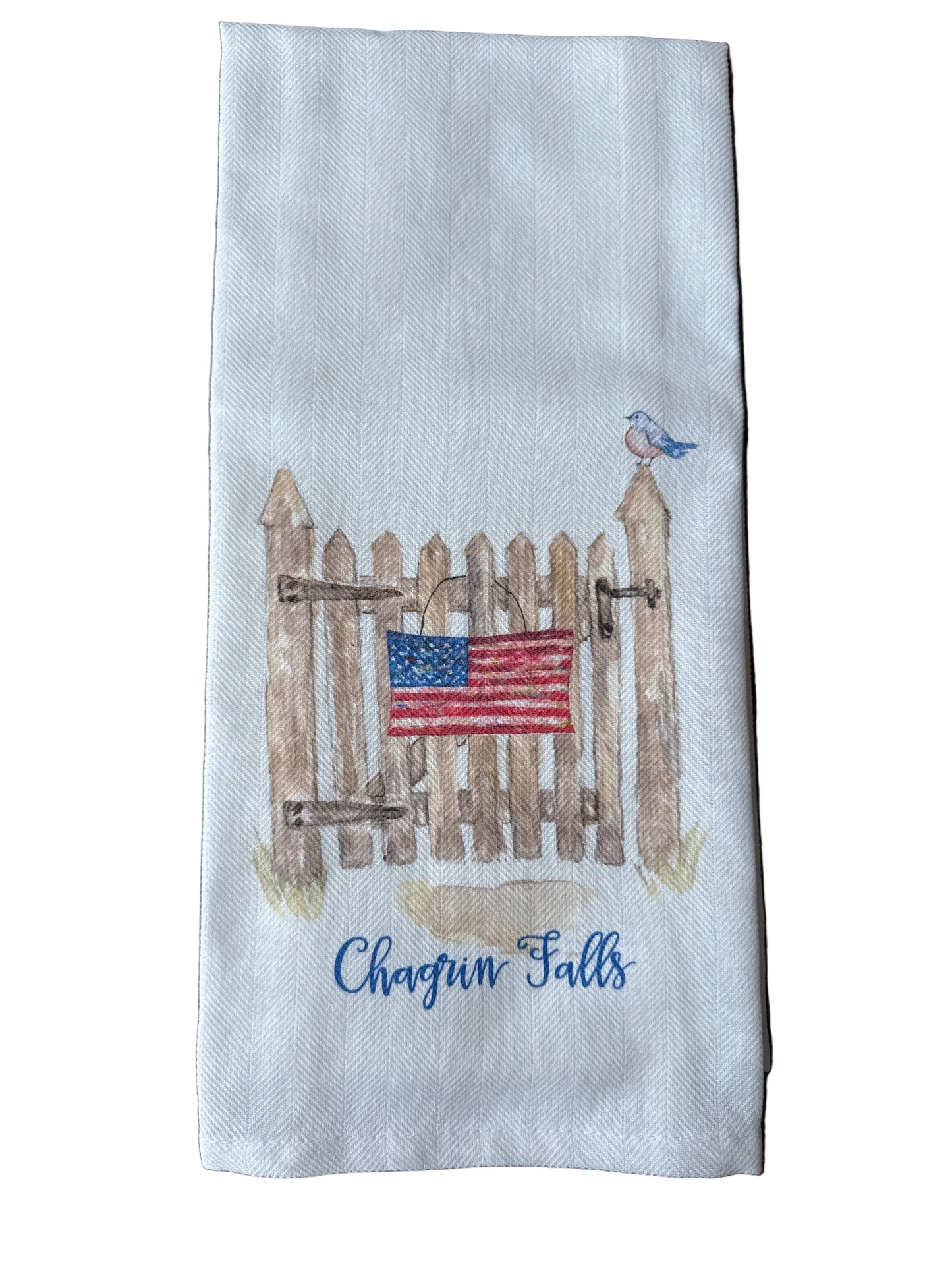 Tea Towel - Chagrin Falls - Gate with Flag