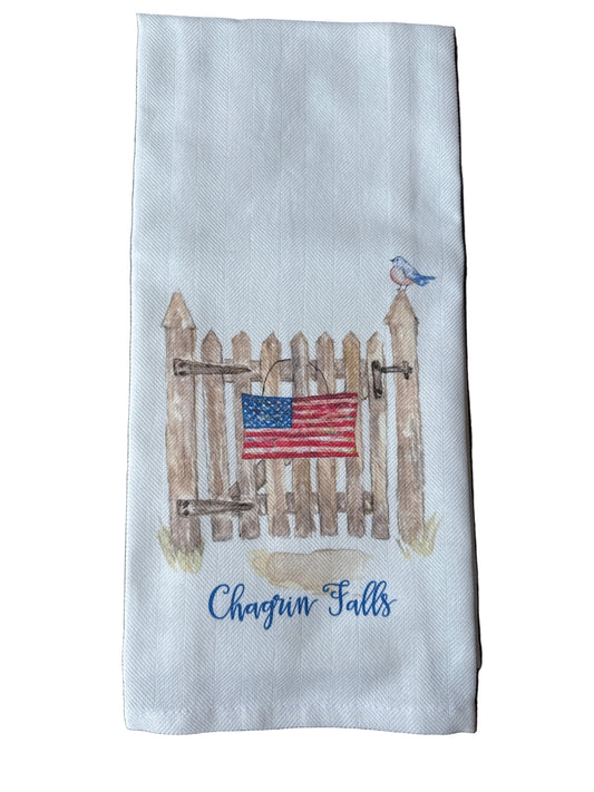 Tea Towel - Chagrin Falls - Gate with Flag