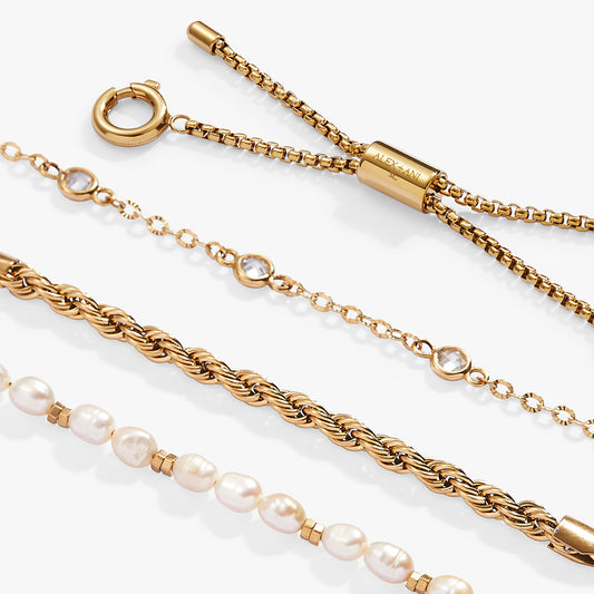 Crystal + Pearl Stranded Bracelet Set