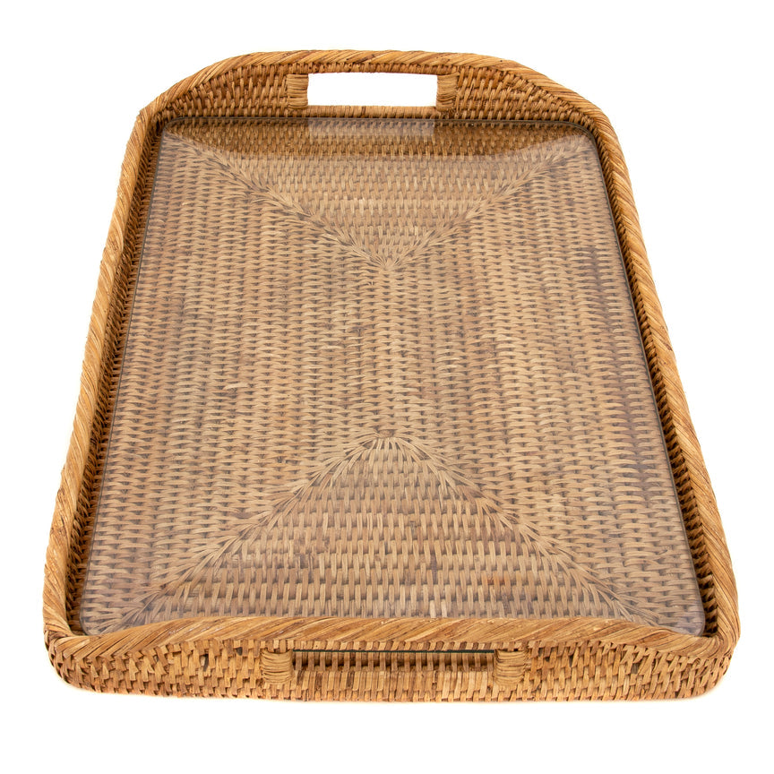 17" Rectangular Tray with Glass Insert - Honey Brown