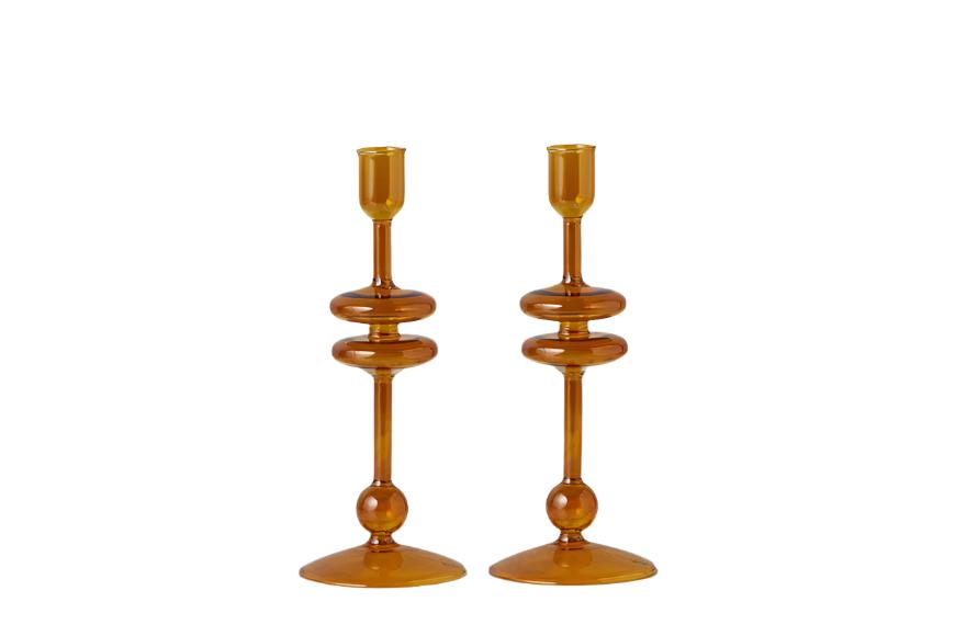 Glass Candlestick - Amber