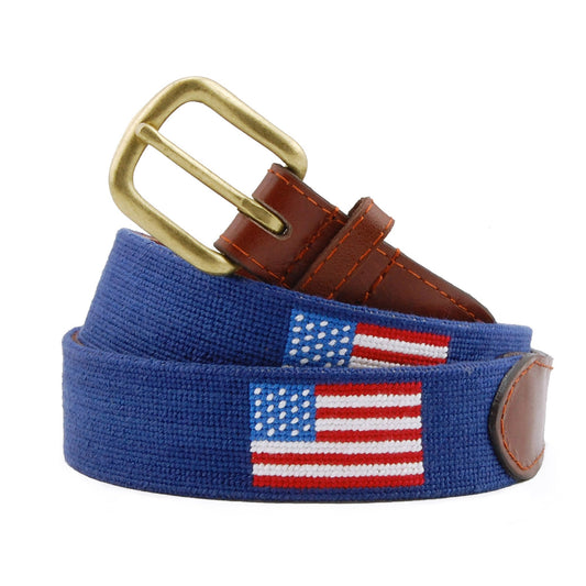 Belt - American Flag in Classic Navy - Hand-Stitched Needlepoint