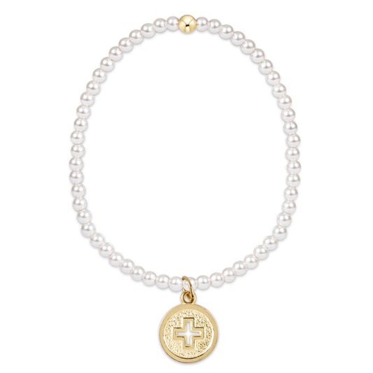 Classic Pearl 3mm Bead Bracelet - Signature Cross Gold Disc