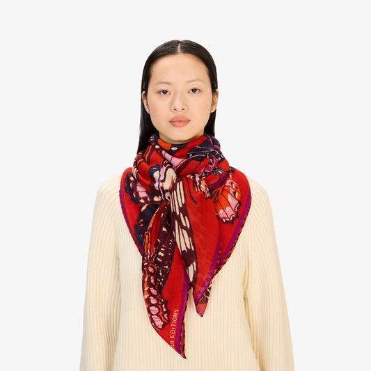 Scarf Square 130 - Butterflies - Red