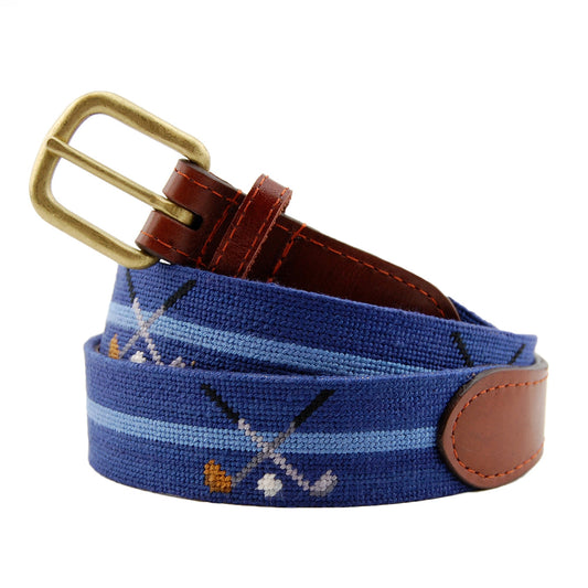 Belt - Crossed Clubs in Classic Navy - Hand-Stitched Needlepoint