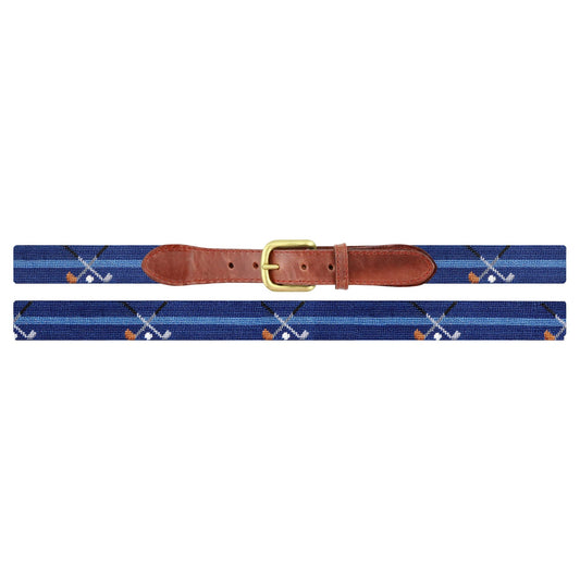 Belt - Crossed Clubs in Classic Navy - Hand-Stitched Needlepoint