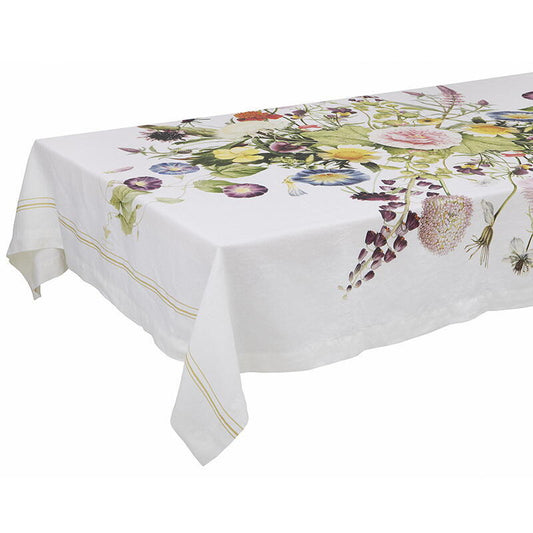 A Flower Garden Linen Tablecloth - 145cm x 350 cm/11.5ftx4.75ft