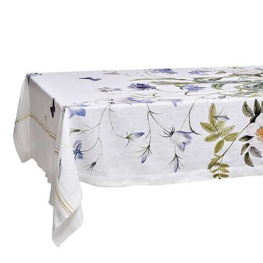 145cm x 220 cm Linen Tablecloth Blue Flower Garden