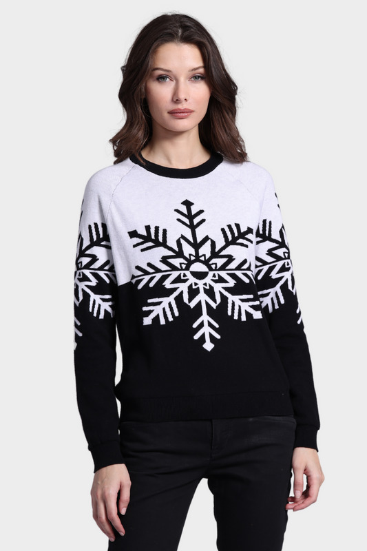 Cotton Cashmere Snowflake Sweater - Black/White Resersible