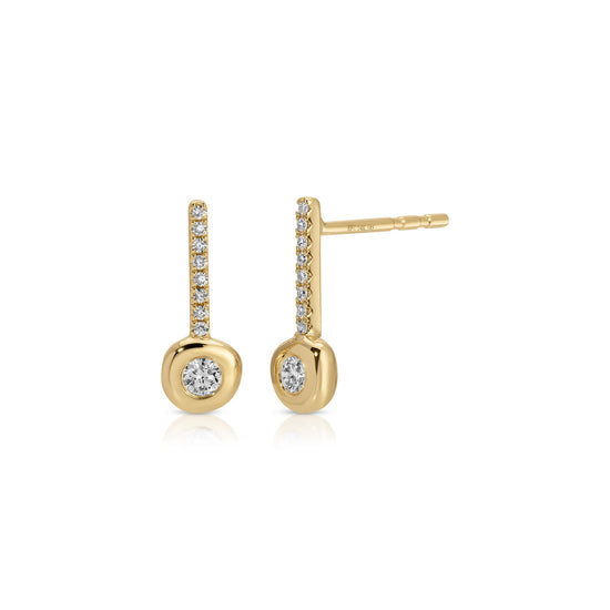 14k Yellow Gold Diamond Pillow Bar Stud Earrings