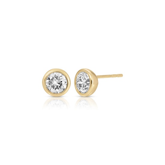 14k Yellow Gold Bezel Set Round Diamond Stud Earrings