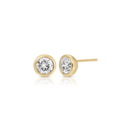 14k Yellow Gold Bezel Set Round Diamond Stud Earrings