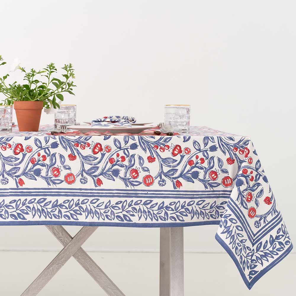 60"x120" Emma Red & Blue Tablecloth
