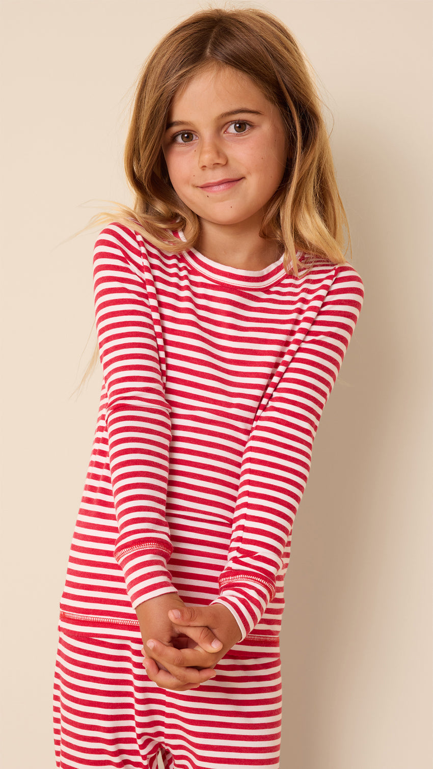 Essential Stripe Pima Knit Kids Pajama - Red