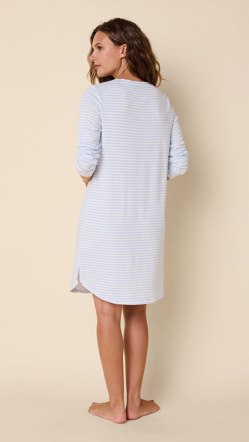 Essential Stripe Pima Knit Long Sleeve Sleep Shirt - Heavenly Blue