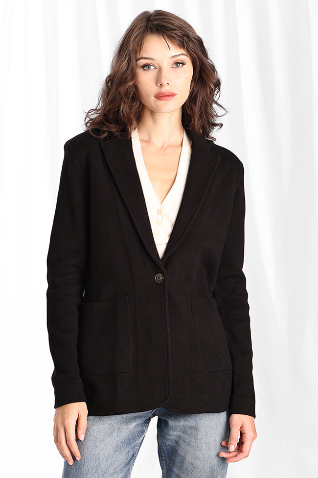 Cotton Blend Boyfriend Blazer - Black