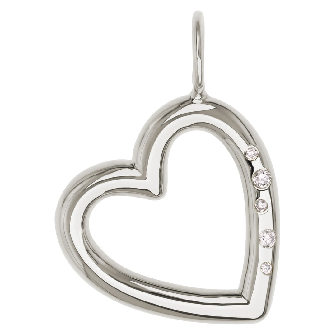 Silver High Polished Diamond Open Heart Charm