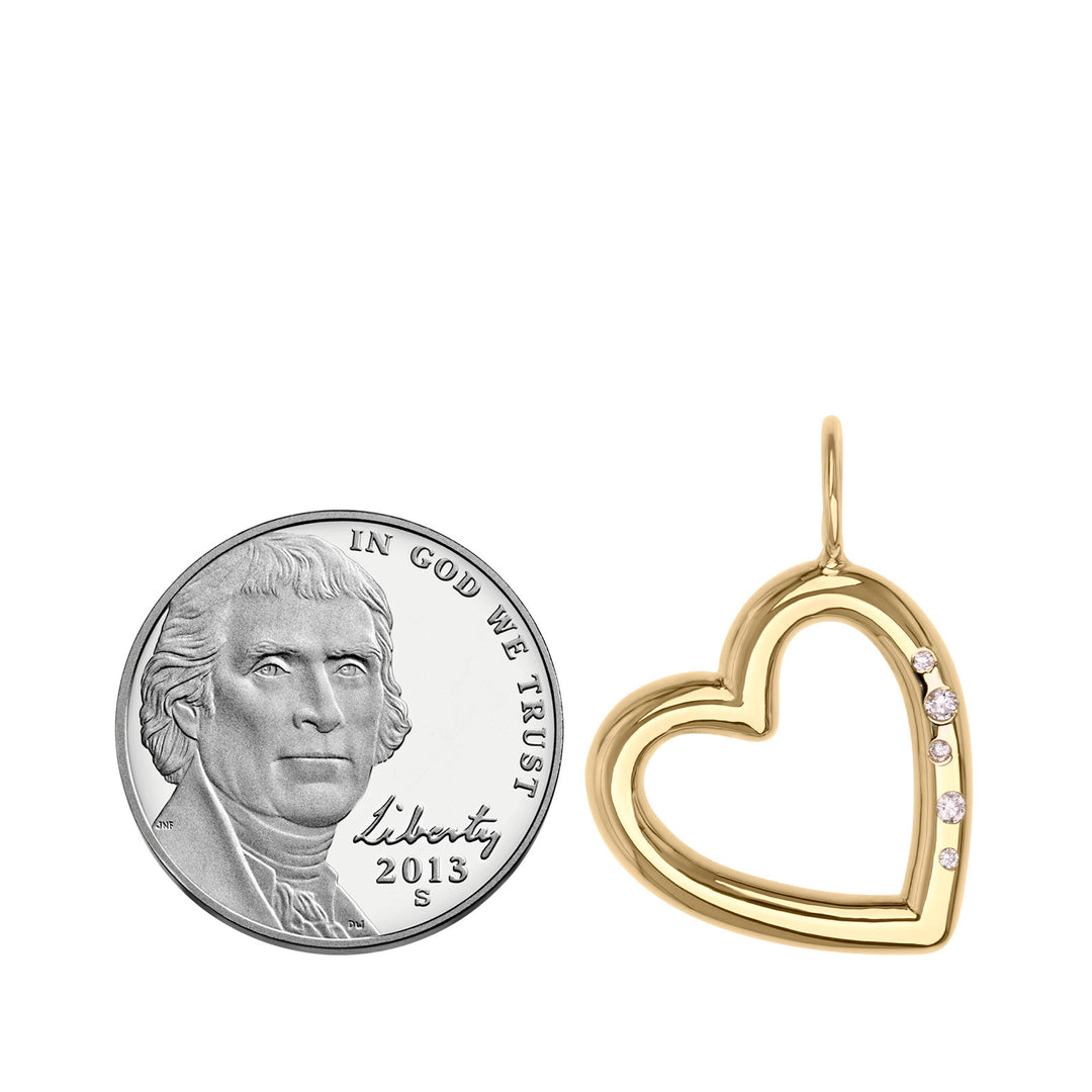 Gold High Polished Diamond Open Heart Charm