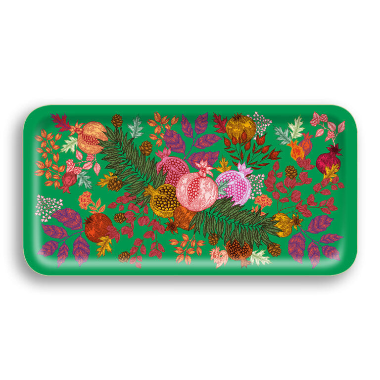 Narrow Pomegranate Green Wood Tray - 17"x8.2"