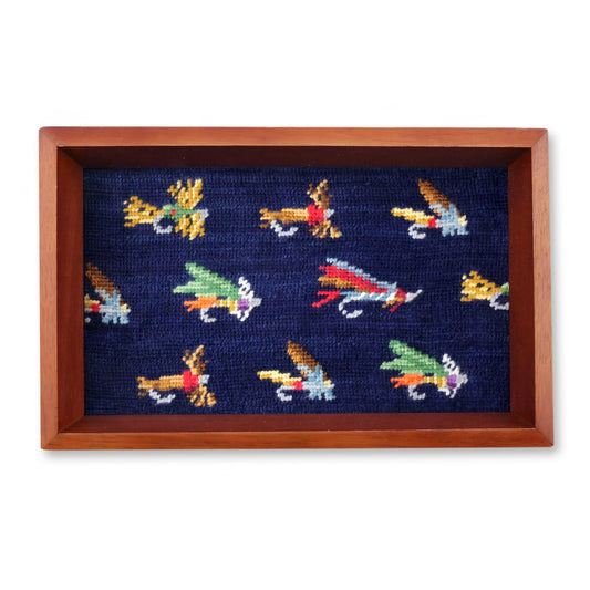 Valey Tray - Fishing Flies Pattern in Dark Navy/Chestnut Wood