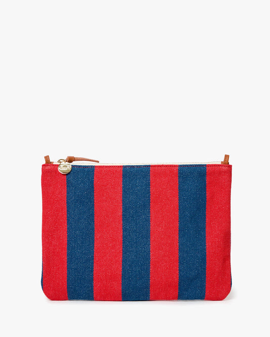 Flat Clutch with Tabs - Canvas Stripe - Poppy French Blue