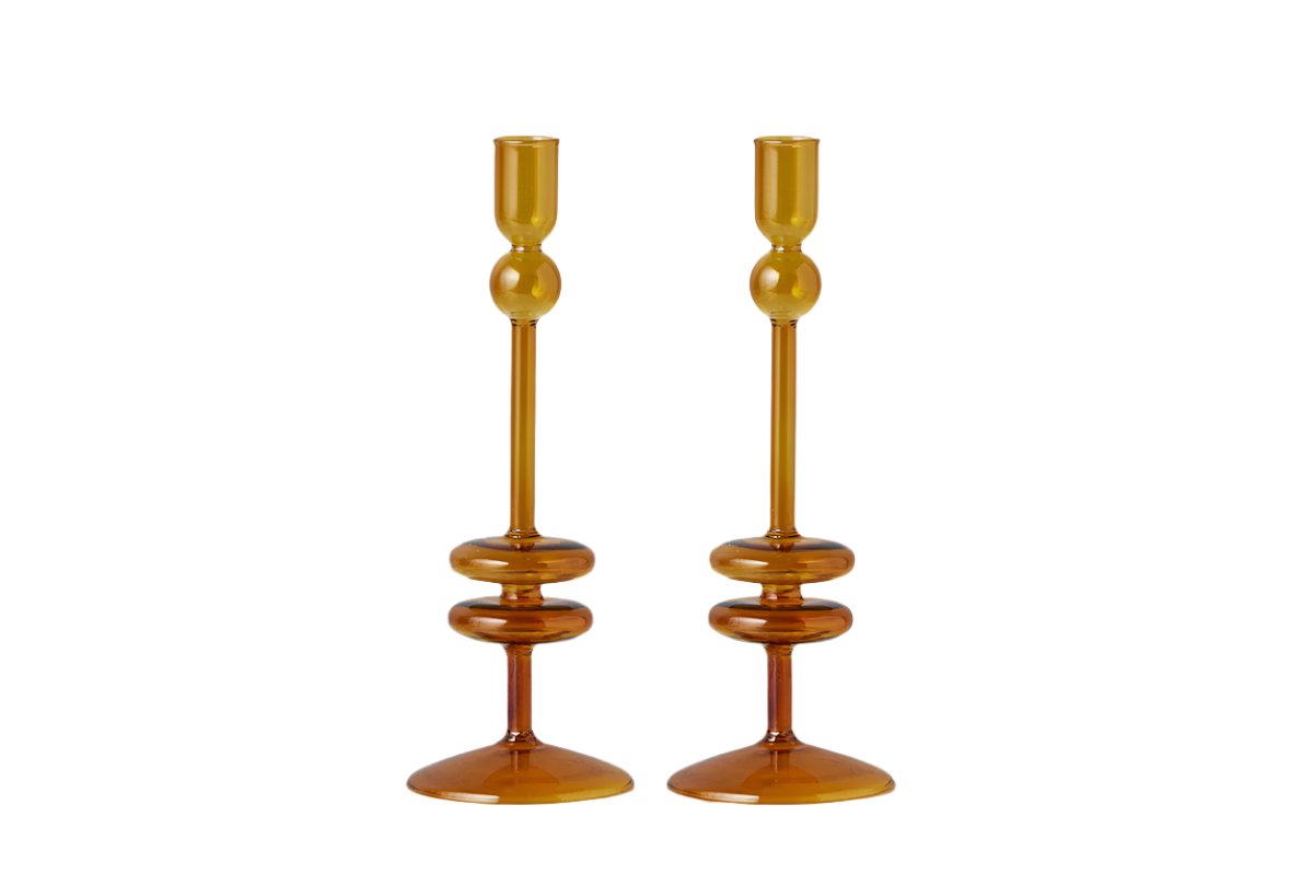 Glass Candlestick - Amber