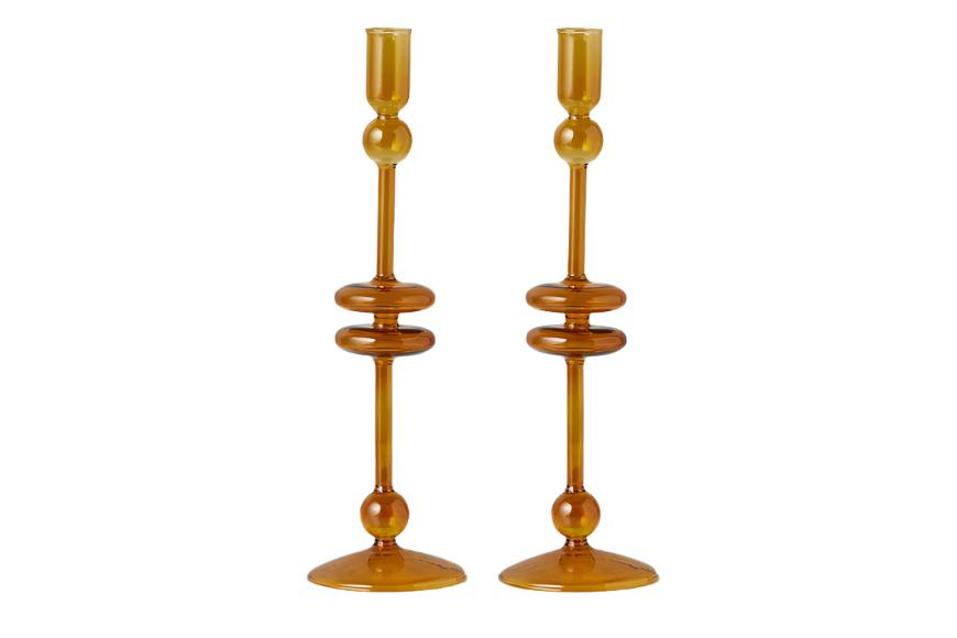 Glass Candlestick - Amber