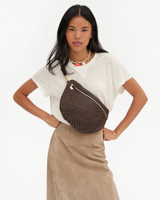 Grande Fanny - Leather & Suede Woven Checker - Black/Chocolate