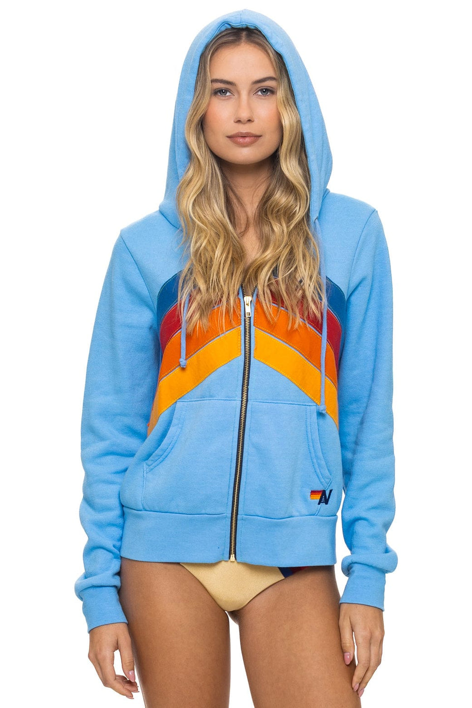 Mountain Stitch Chevron 4 Zip Hoodie - Sky