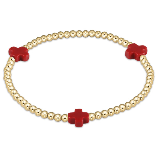 Signature Cross Gold Pattern 3mm Bead Bracelet - Red