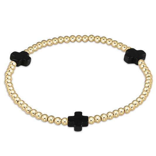 Extends - Signature Cross Gold Patterns Pattern 3mm Bead Bracelet - Onyx