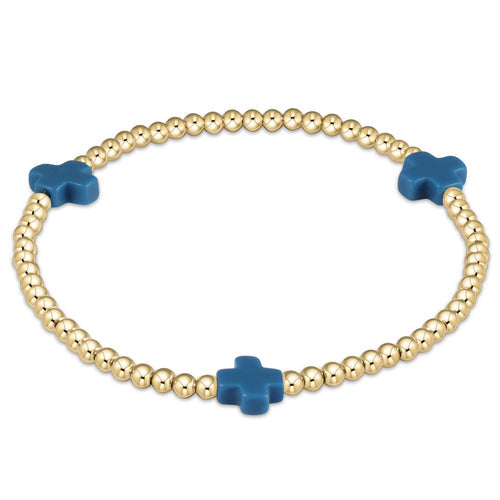 Signature Cross Gold Pattern 3mm Bead Bracelet - Cobalt