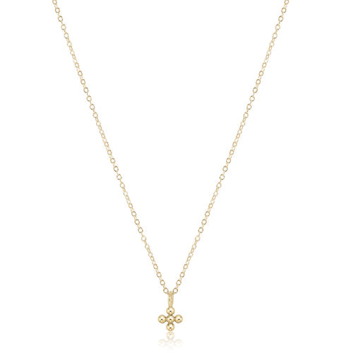 16" Necklace - Classic Beaded Signature Cross Small Gold Charm