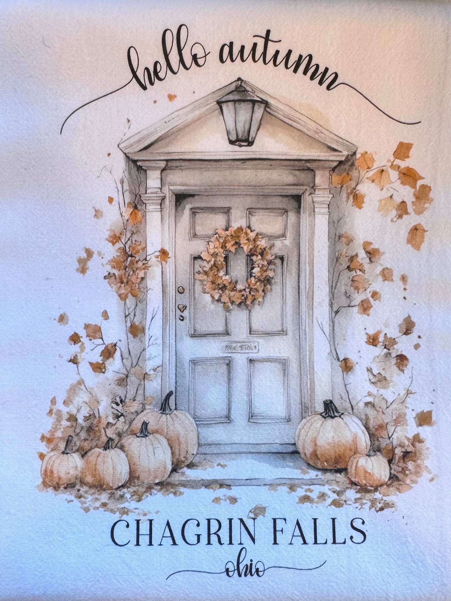 Chagrin Falls -  Hello Autumn Tea Towel: White