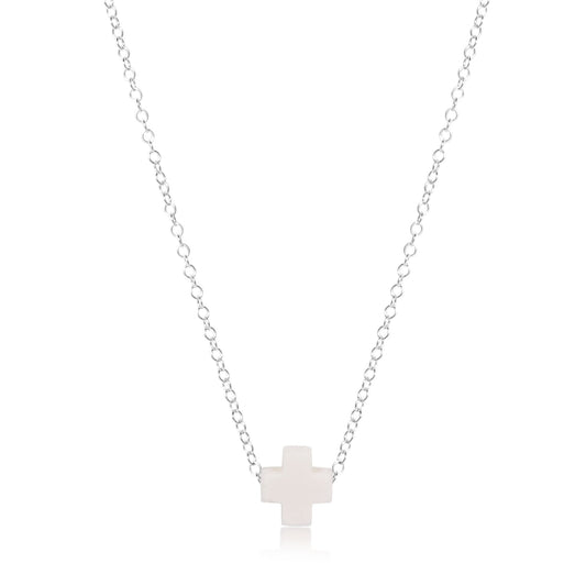 16" Necklace Sterling - Signature Cross Off-White