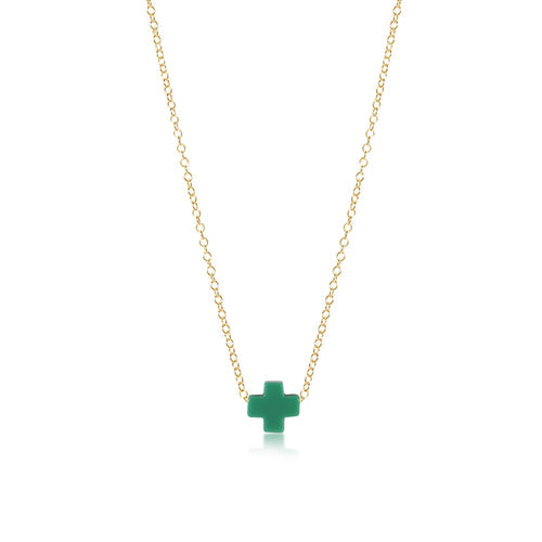 16" Necklace Gold - Signature Cross Emerald