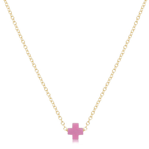 16" Necklace Gold - Signature Cross Small Bright Pink