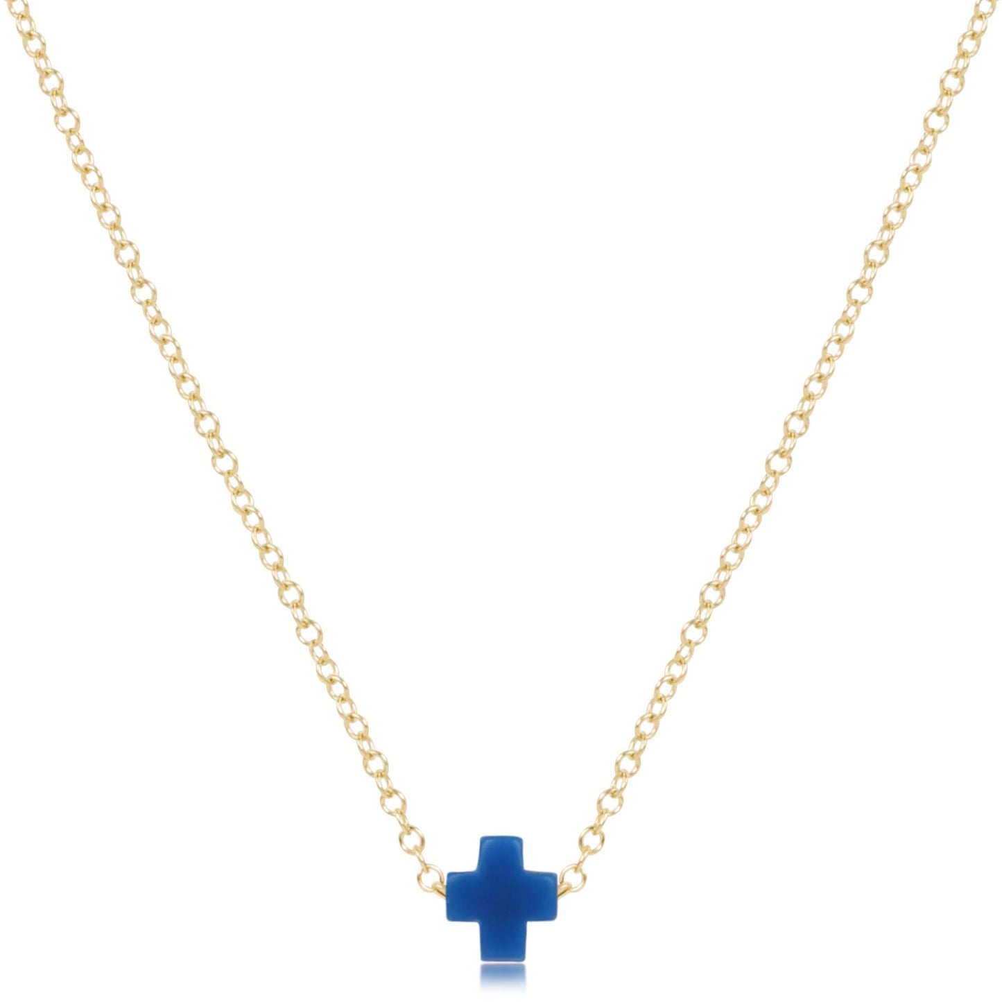16" Necklace Gold - Signature Cross Small Cobalt