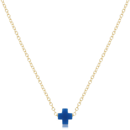 16" Necklace Gold - Signature Cross Small Cobalt