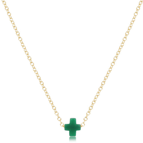 16" Necklace Gold - Signature Cross Small Emerald