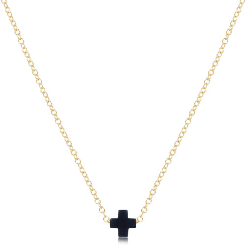 16" Necklace Gold - Signature Cross Small Navy