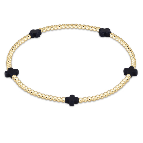 Signature Cross Small 2mm Gold Bracelet - Navy