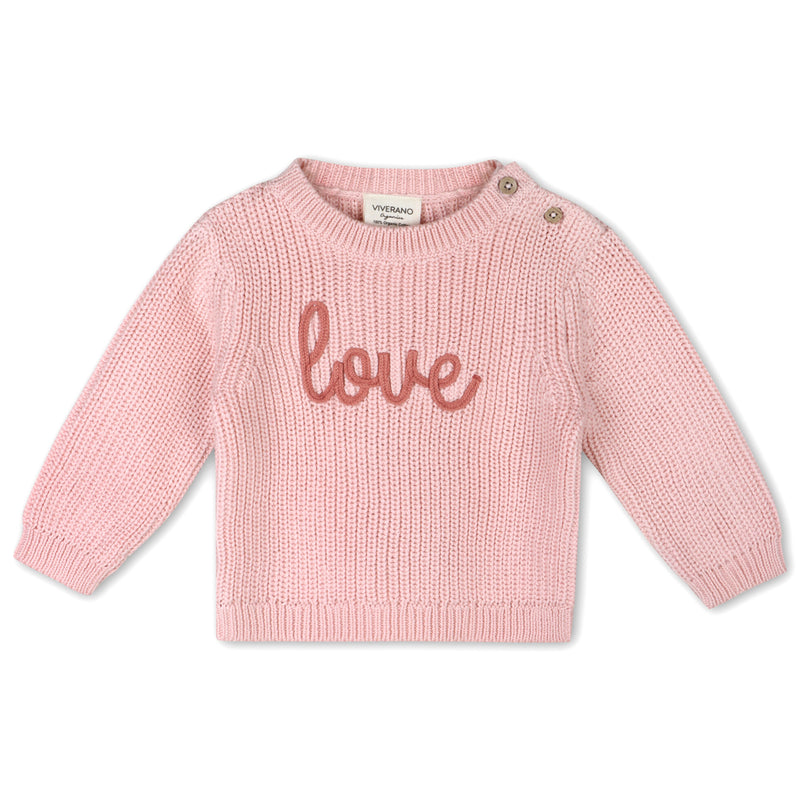 Chunky Knit Baby Pullover - Love - Blush Pink