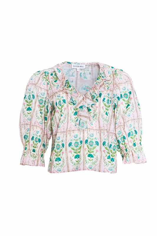 Imogen Blouse - Pink Trellis