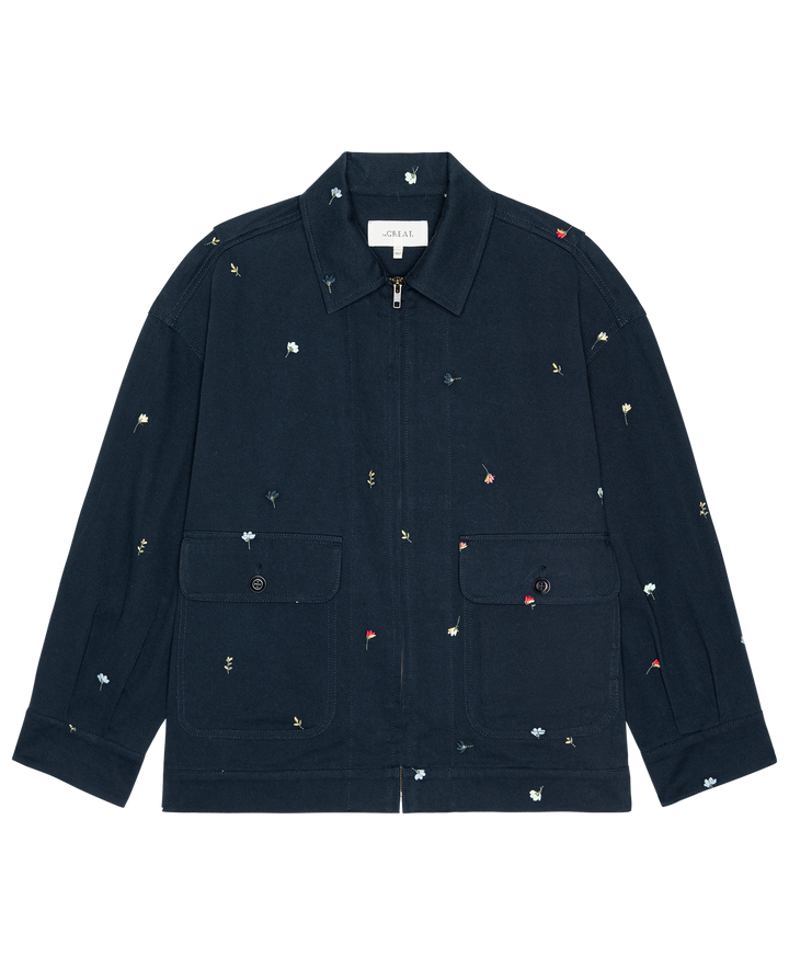 The Folsom Jacket with tossed Floral Embroidery - Navy