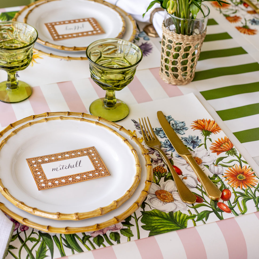 Paper Table Runner - Moss Classic Stripe - 20"x25'