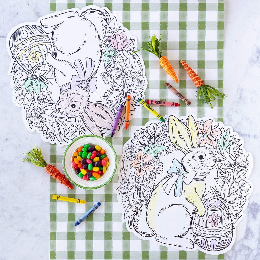Die Cut Coloring Placemat Pad - Bunny Wreath