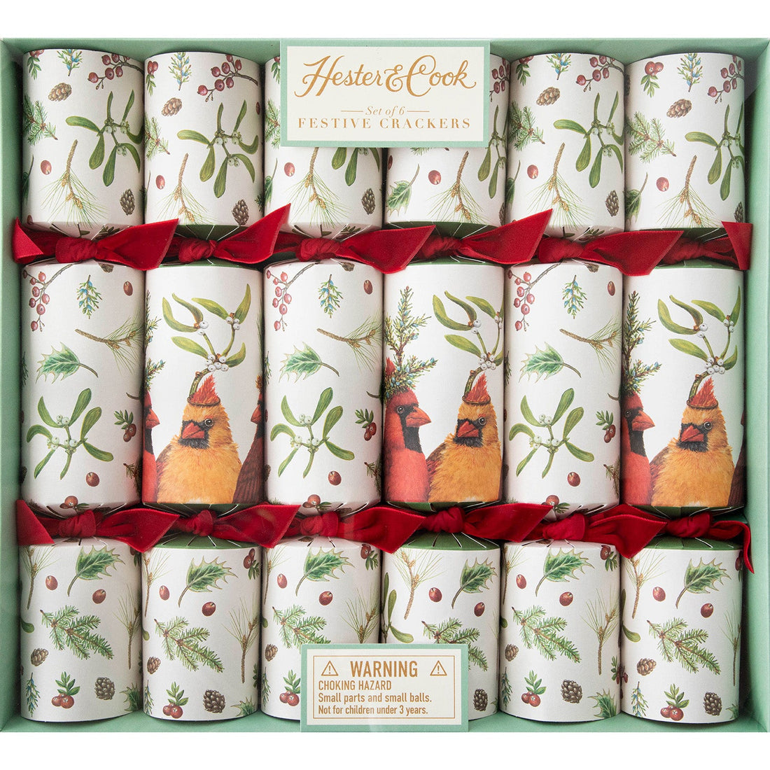 Festive Holiday Cracker Set of 6 - Cardinal