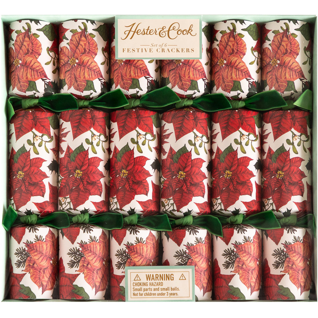 Festive Holiday Cracker Set of 6 - Poinsettia